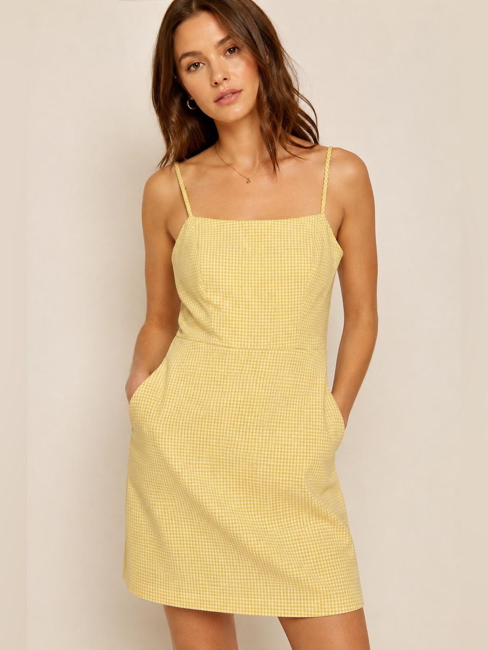 Wilfred Gingham Mini Dress Size 4 Yellow Isabelle Aritzia Summer - Picture 2 of 9